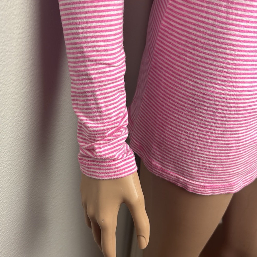 Long sleeve cotton stripe ruffle Henley scoop neck T-shirt Barbie Barbiecore - Picture 12 of 15